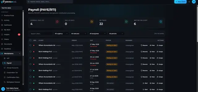 Fynvro OS production screen