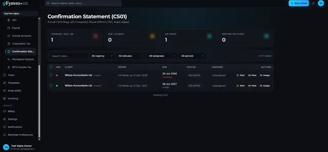 Fynvro OS production screen